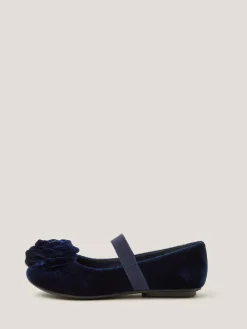 Sale Monsoon Blue Rosette Velvet Strap Ballet Flats