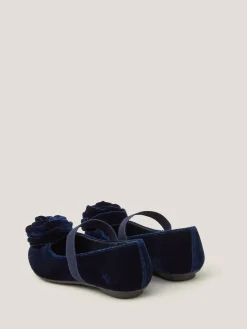 Sale Monsoon Blue Rosette Velvet Strap Ballet Flats