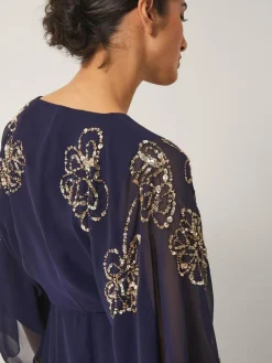 Sale Monsoon Skyla Floral Print Embellished Maxi Wrap Dress Blue