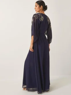 Sale Monsoon Skyla Floral Print Embellished Maxi Wrap Dress Blue