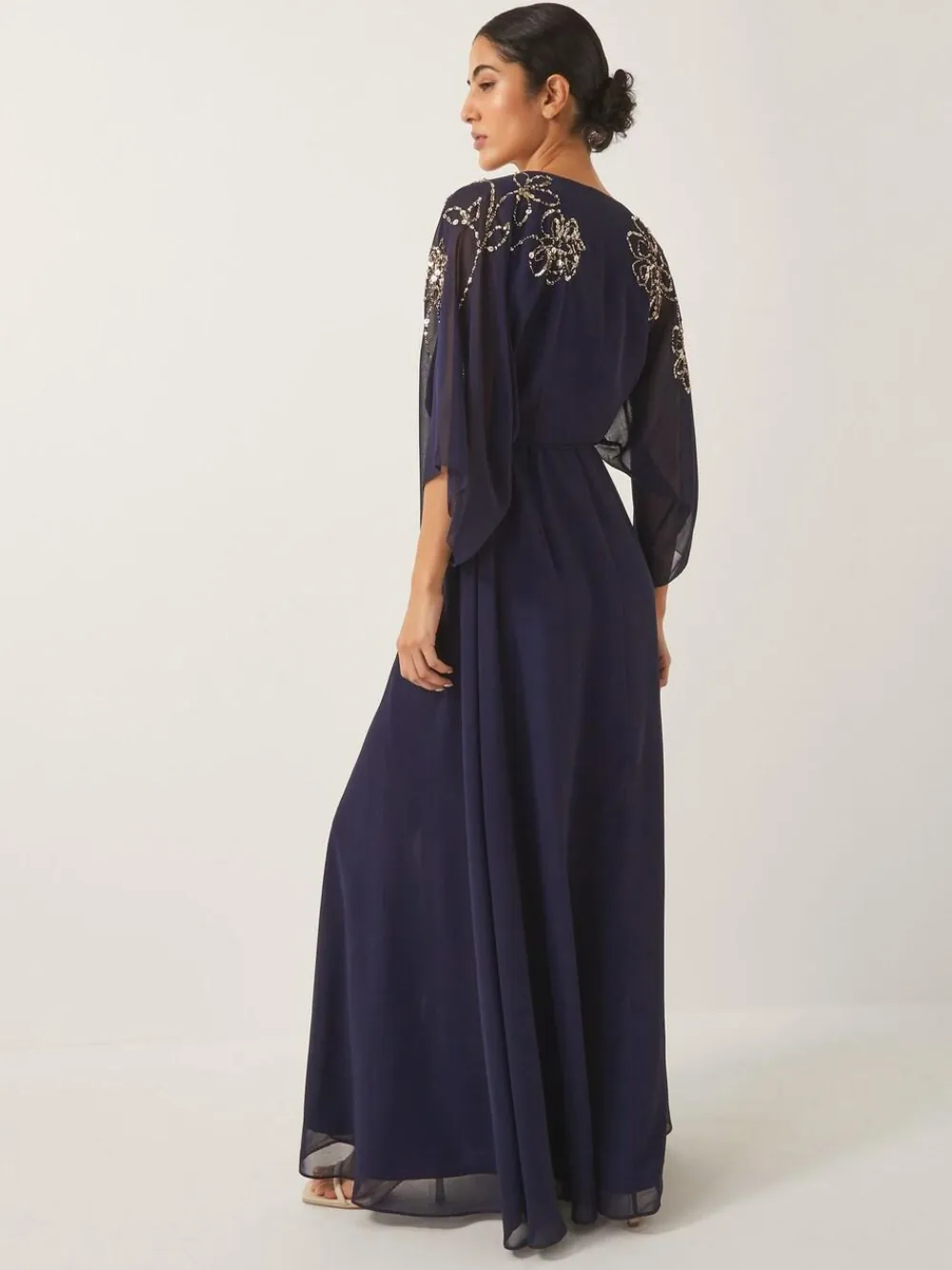 Sale Monsoon Skyla Floral Print Embellished Maxi Wrap Dress Blue