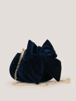 Monsoon Blue Velvet Bow Clip Frame Bag^ Bags