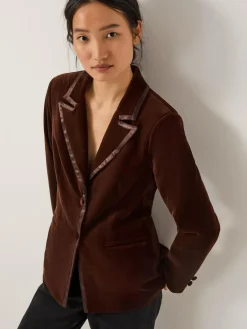 Monsoon Mila Single Breasted Velvet Blazer Brown
