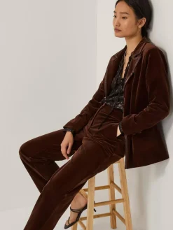 Monsoon Mila Single Breasted Velvet Blazer Brown