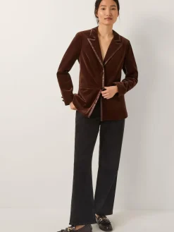 Monsoon Mila Single Breasted Velvet Blazer Brown