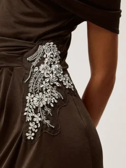 Monsoon Brown Trina Asymmetrical Embellished Jersey Maxi Dress^Women Maxi Dresses