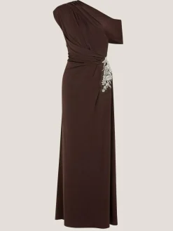 Monsoon Brown Trina Asymmetrical Embellished Jersey Maxi Dress^Women Maxi Dresses