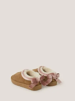 Monsoon Brown Velvet Bow Low Clogs^ Shoes