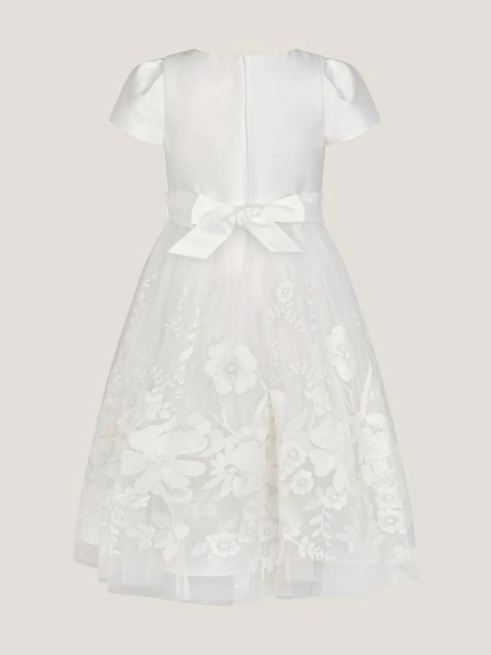 New Monsoon Cream Alicia Satin Floral Embroidered Dress