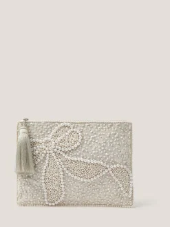 Sale Monsoon Cream Audra Beaded Bow Pouch