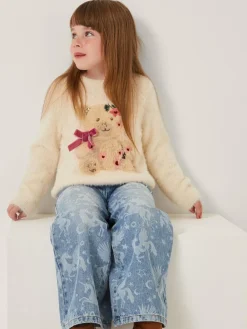 Outlet Monsoon Cream Bear Embellished Fuzzy Jumper