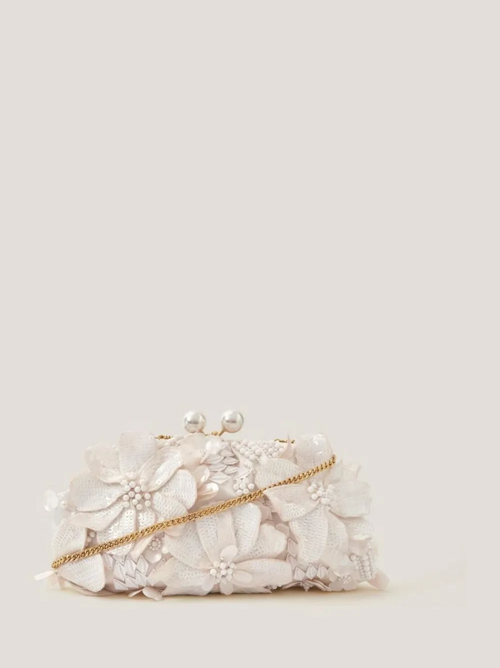 Best Monsoon Cream Suvi Flower Embellished Clutch Bag