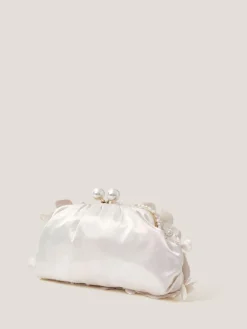 Best Monsoon Cream Suvi Flower Embellished Clutch Bag