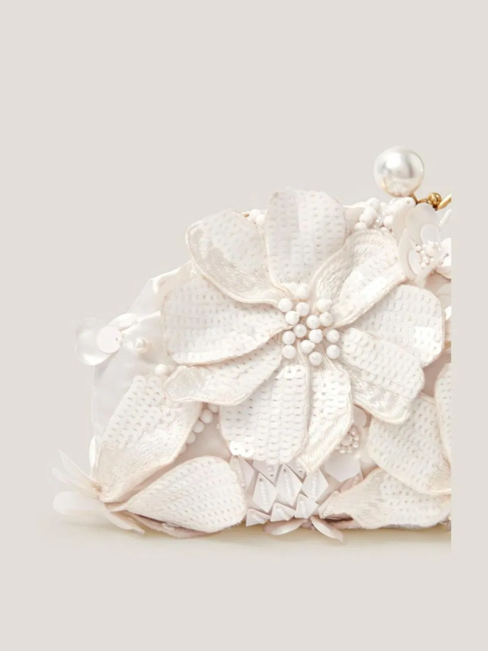 Best Monsoon Cream Suvi Flower Embellished Clutch Bag