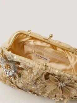 Outlet Monsoon Gold Bloom Floral Embellished Clutch Bag