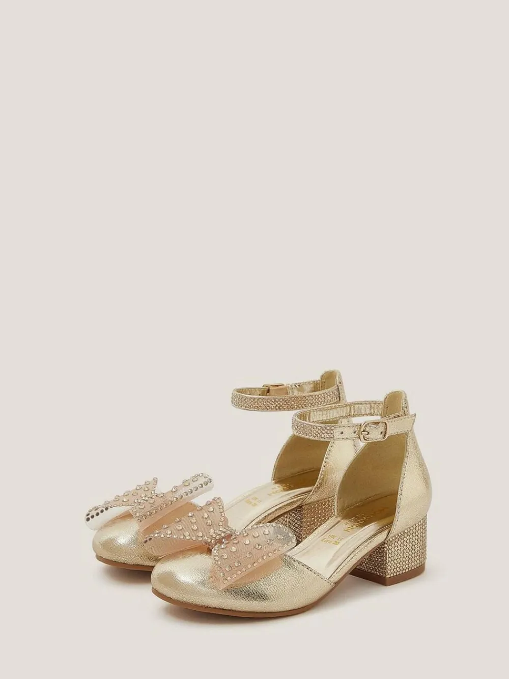 Monsoon Diamanté Bow Metallic Two-Part Heels^ Shoes