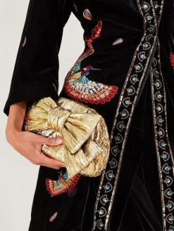 Online Monsoon Gold Tone Oversized Bow Metallic Bag