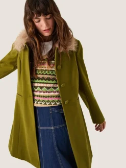 Monsoon Green Beatrice Faux Fur Collar Coat^Women Coats & Jackets|Coats & Jackets
