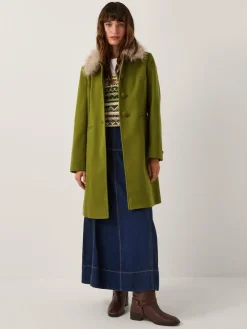 Monsoon Green Beatrice Faux Fur Collar Coat^Women Coats & Jackets|Coats & Jackets