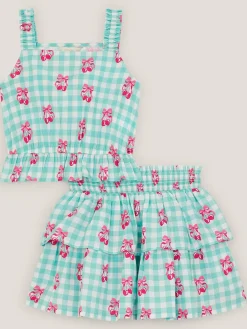 Monsoon Green Gingham Cherry Skirt Set^ Shorts & Skirts
