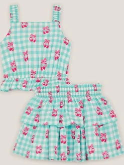 Monsoon Green Gingham Cherry Skirt Set^ Shorts & Skirts