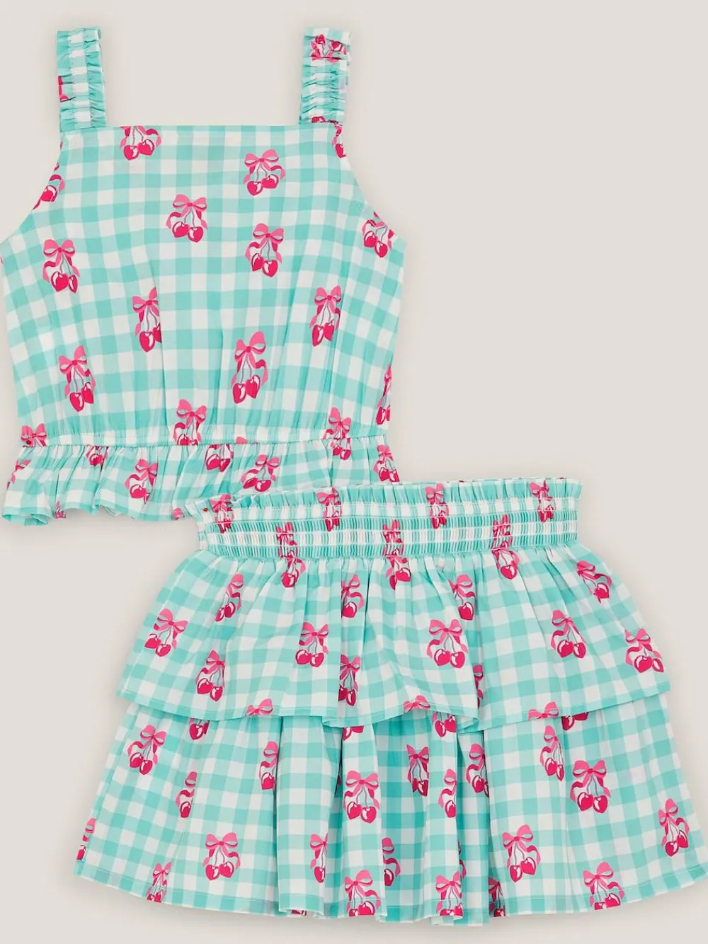 Monsoon Green Gingham Cherry Skirt Set^ Shorts & Skirts