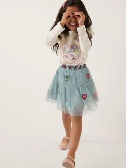 Monsoon Green Heart Embellished Tulle Skirt^ Shorts & Skirts