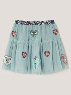 Monsoon Green Heart Embellished Tulle Skirt^ Shorts & Skirts