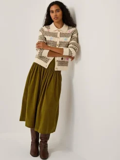 Monsoon Green Jenny Corduroy Midi Skirt