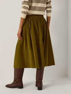 Monsoon Green Jenny Corduroy Midi Skirt