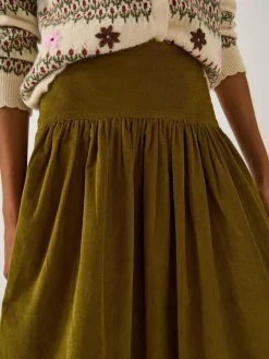 Monsoon Green Jenny Corduroy Midi Skirt