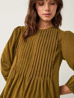 Monsoon Green Joyce Pintuck Embroidered Corduroy Midi Dress^Women Midi Dresses