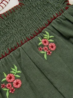 New Monsoon Green Long Sleeve Top & Floral Corduroy Dungarees Set