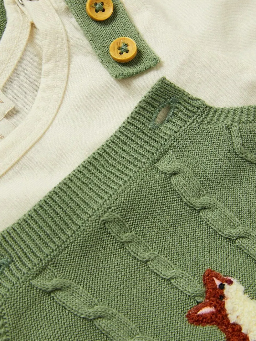Best Monsoon Green Newborn Fox Cable Knit Dungarees Set