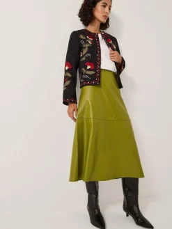 New Monsoon Green Pippa Faux Leather Midi Skirt