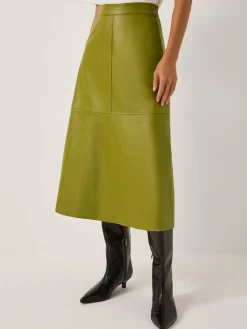 New Monsoon Green Pippa Faux Leather Midi Skirt