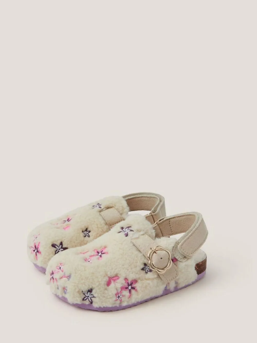 Monsoon Natural Floral Borg Clogs^ Shoes