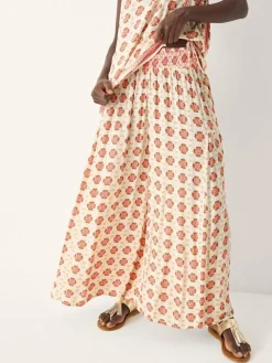 Monsoon Natural Maddie Floral Print Wide Leg Trousers