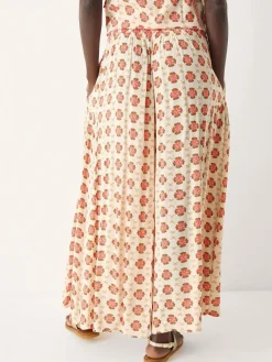 Monsoon Natural Maddie Floral Print Wide Leg Trousers