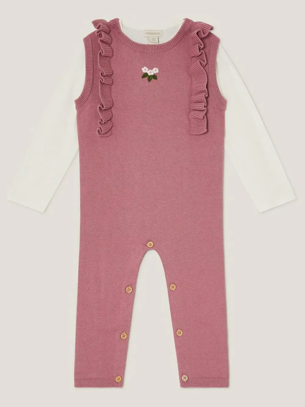Monsoon Pink Baby Top and Knit Dungarees Set^ Jumpsuits & Playsuits