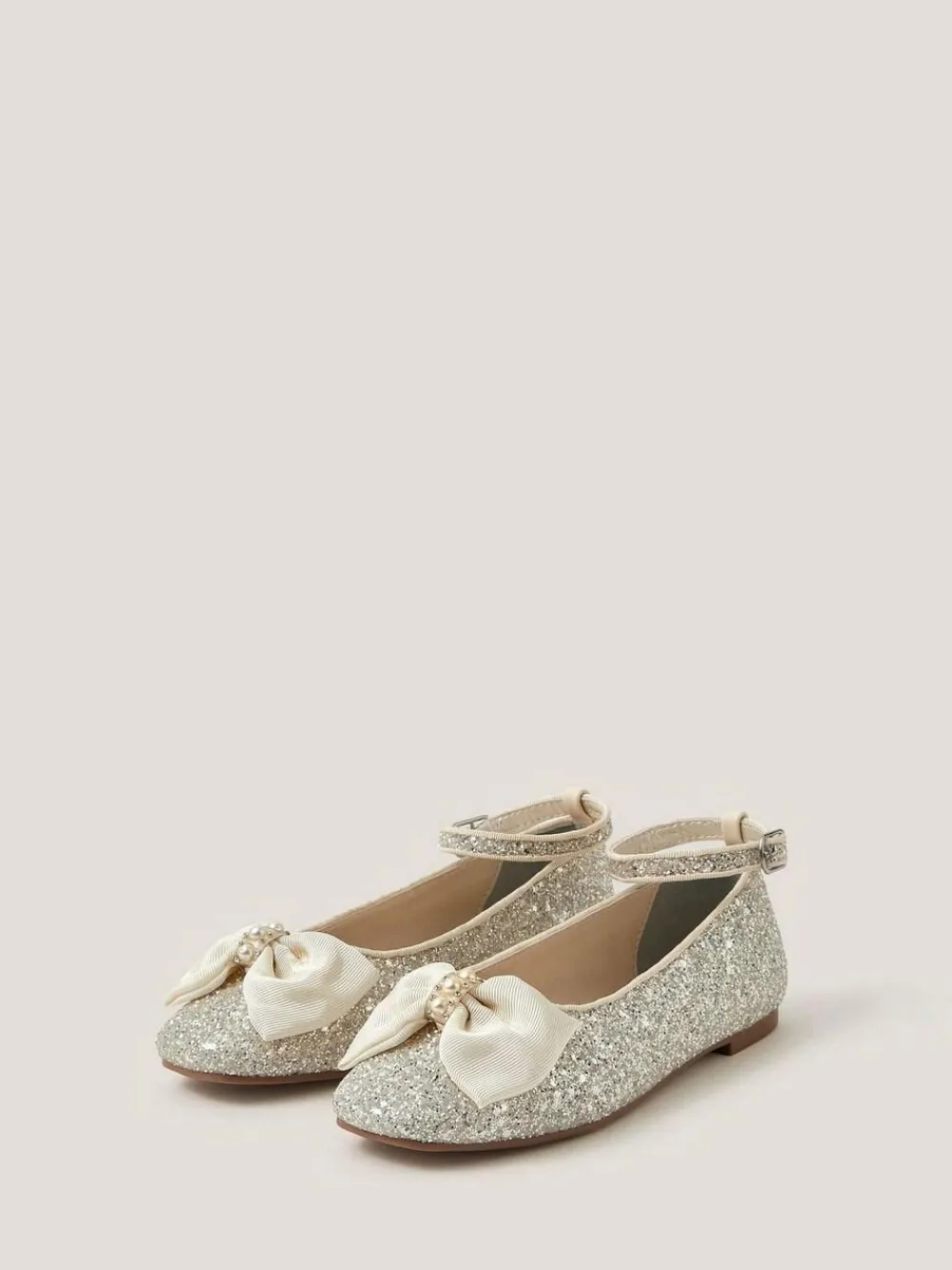 Monsoon Pink Bow Glitter Ballet Flats^ Shoes