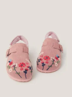Monsoon Pink Faux Fur Floral Embroidered Clogs^ Shoes
