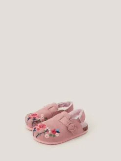 Monsoon Pink Faux Fur Floral Embroidered Clogs^ Shoes