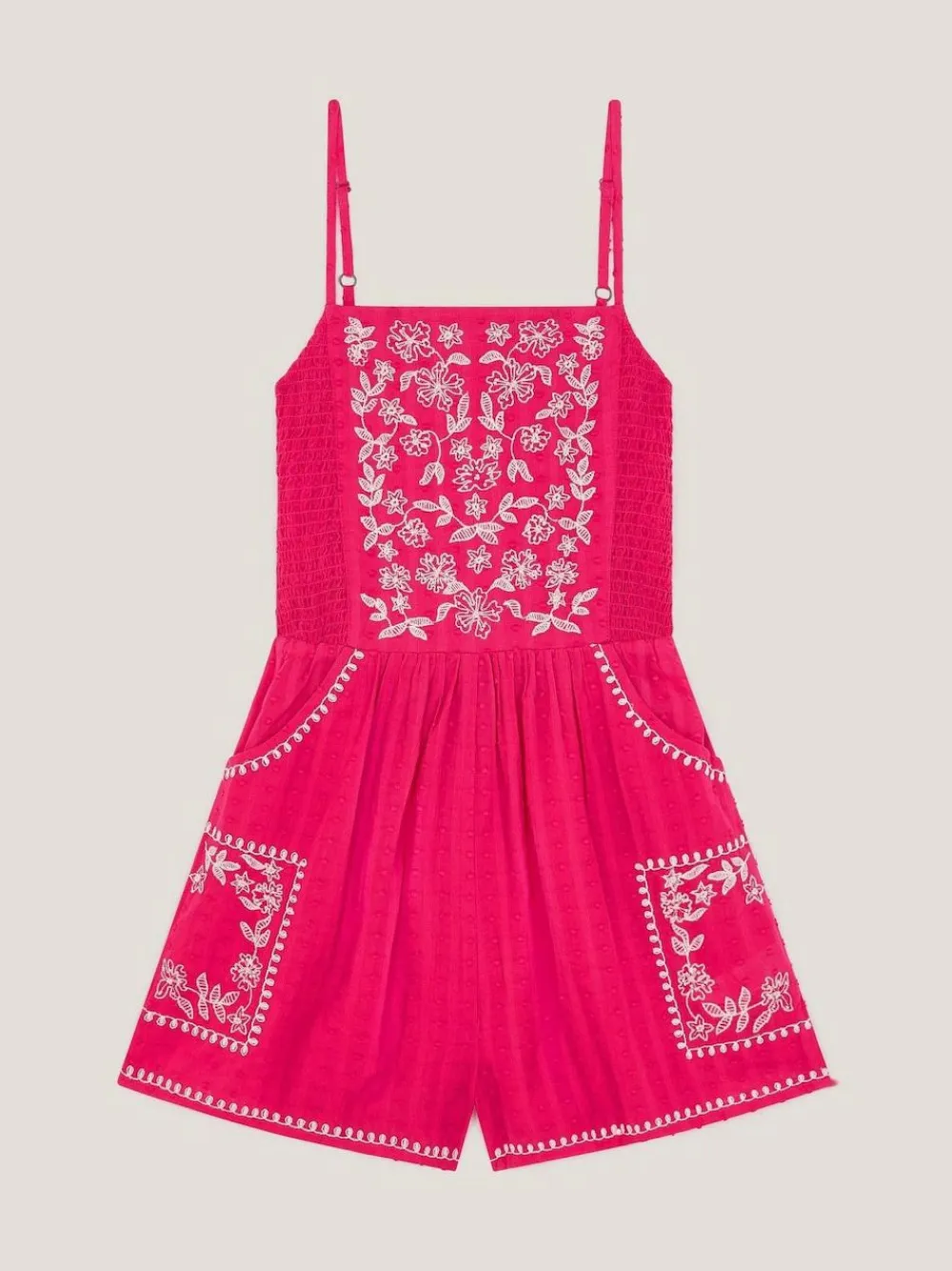 Monsoon Pink Floral Print Embroidered Playsuit^ Jumpsuits & Playsuits