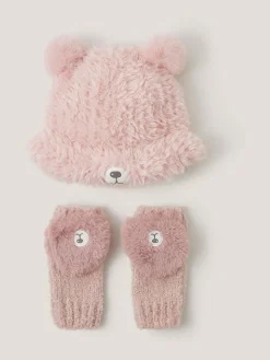 Monsoon Pink Fluffy Teddy Hat & Mitten Set^ Hats & Scratch Mitts|Hats, Gloves & Scarves