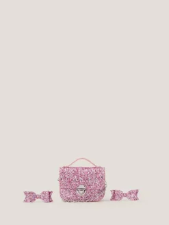 Hot Monsoon Pink Glitter Satchel Bag & Hair Clips Set