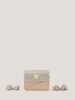 Sale Monsoon Pink Mini Glitter Bag & Bow Hair Clips Set