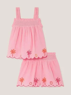 Monsoon Pink Palm Embroidered Top & Shorts Set^ Shorts