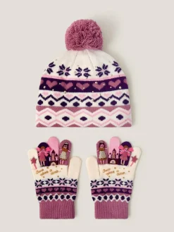Discount Monsoon Pink Princess Fair Isle Pattern Bobble Hat & Gloves Set