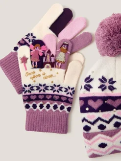 Discount Monsoon Pink Princess Fair Isle Pattern Bobble Hat & Gloves Set